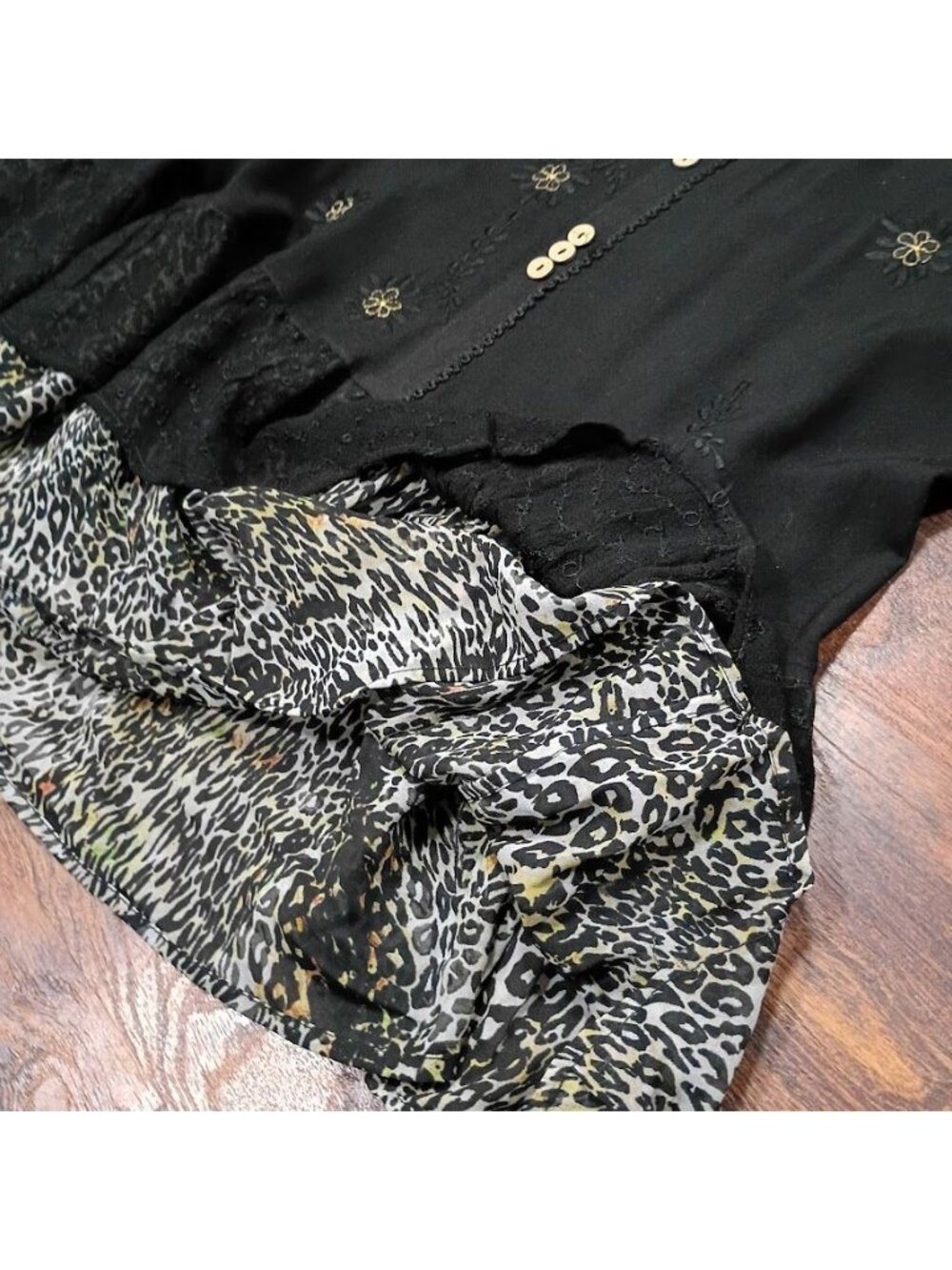 Raya Sun XL Black Boho Embroidered Dress Leopard Whimsy Artsey - Picture 10 of 13